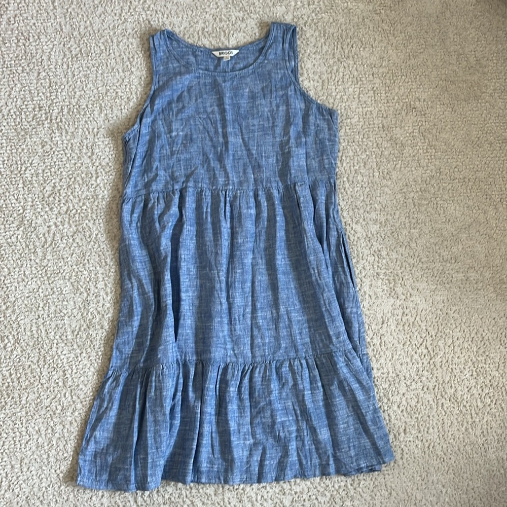 Briggs Ladies' Light Blue Tiered Linen Blend Sleeveless Dress - Picture 3 of 9